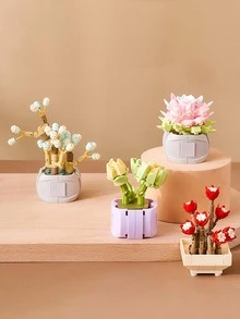 1pc Potted Flower Design Adult Blocks Toy - Red - View 3