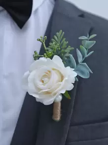 1pc Delicate Rose & Woodland Series High-End Boutonniere For Wedding, Party Valentine's Day Valentines - Multicolor - View 2