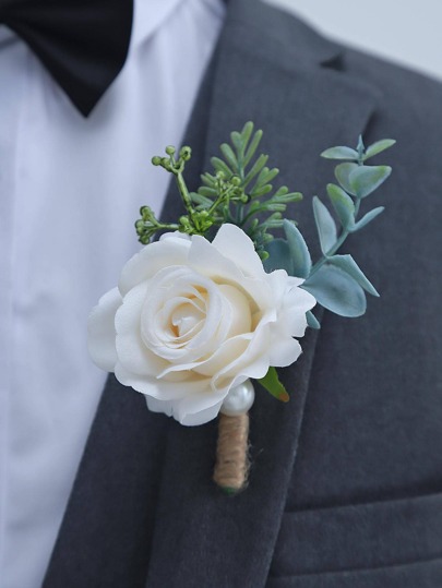 1pc Delicate Rose & Woodland Series High-End Boutonniere For Wedding, Party Valentine's Day Valentines