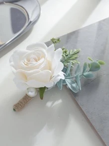1pc Delicate Rose & Woodland Series High-End Boutonniere For Wedding, Party Valentine's Day Valentines - Multicolor - View 3