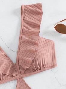 Ruffle Trim Cut Out Waist One Piece Swimsuit - Dusty Pink - View 2