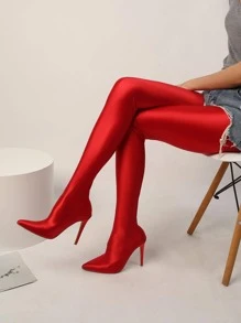時尚女式高跟靴,街頭風格,尖頭設計,彈性褲款式 - 紅色 - 查看 4
