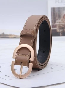 2000 年代風格簡約字母扣牛仔褲腰帶 - 卡其色 - 查看 3