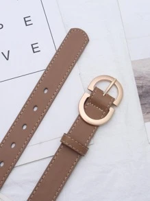 2000 年代風格簡約字母扣牛仔褲腰帶 - 卡其色 - 查看 2