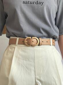 2000 年代風格簡約字母扣牛仔褲腰帶 - 卡其色 - 查看 1
