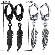 Men Leaf Design Drop Earrings Stainless Steel Jewelry Gift - Silver - View 4