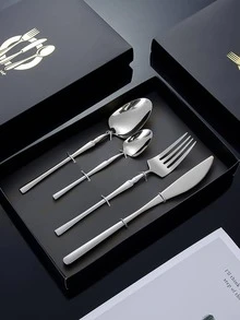1set Stainless Steel Flatware Set - Silver - View 1