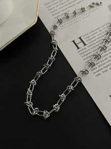 Men Minimalist Chain Necklace - Silver - View 2