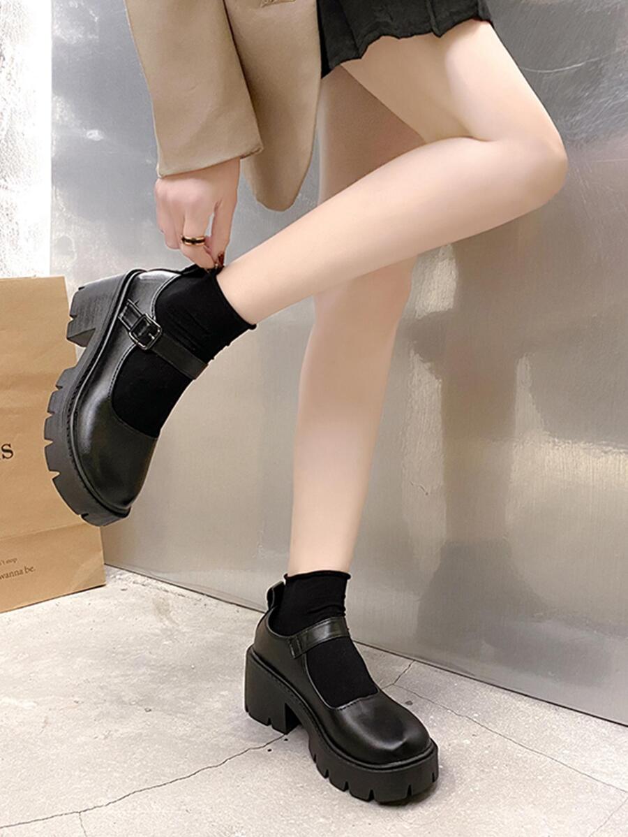 2023 新款女用瑪莉珍風格厚底鞋，法式高跟鞋