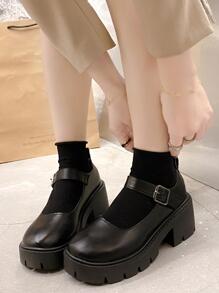 2023 新款女用瑪莉珍風格厚底鞋，法式高跟鞋