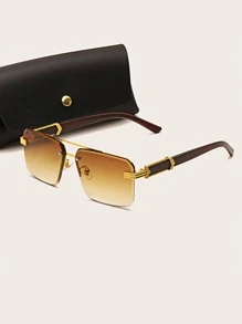 Hombres Gafas de moda sin marco con barra - Marrón - Ver 1