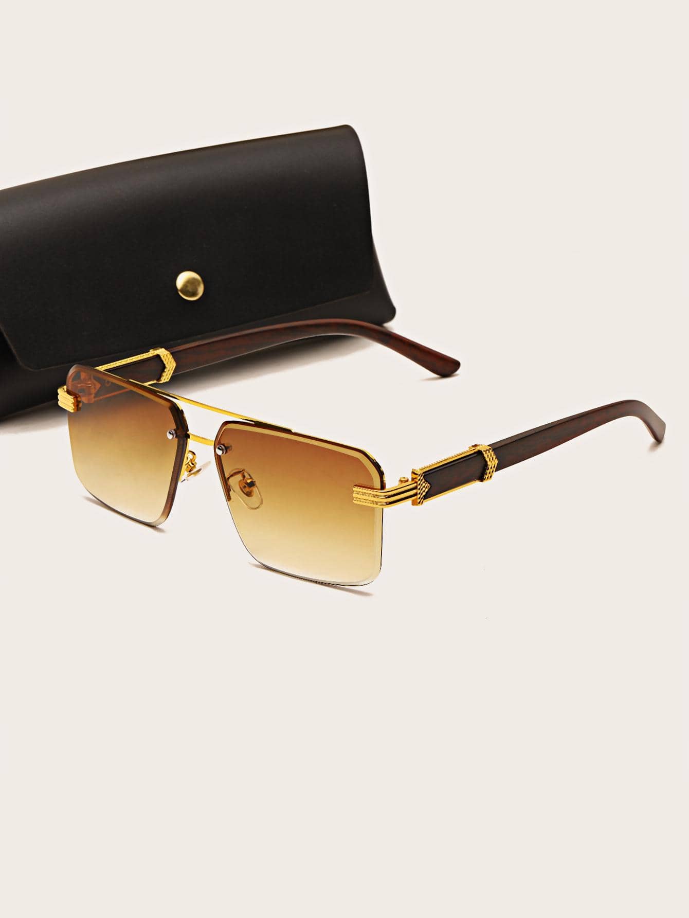 Hombres Gafas de moda sin marco con barra - Marrón - Ver 1