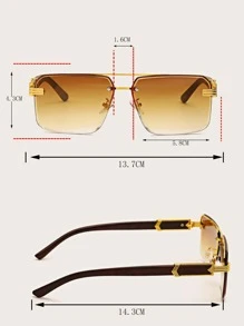 Hombres Gafas de moda sin marco con barra - Marrón - Ver 5