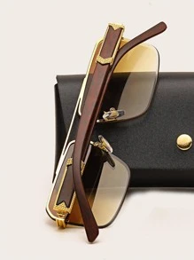 Hombres Gafas de moda sin marco con barra - Marrón - Ver 3