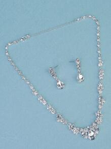 3件套水钻装饰新娘项链皇家新娘项链耳环配饰情人节配饰 - 銀色 - 查看 4