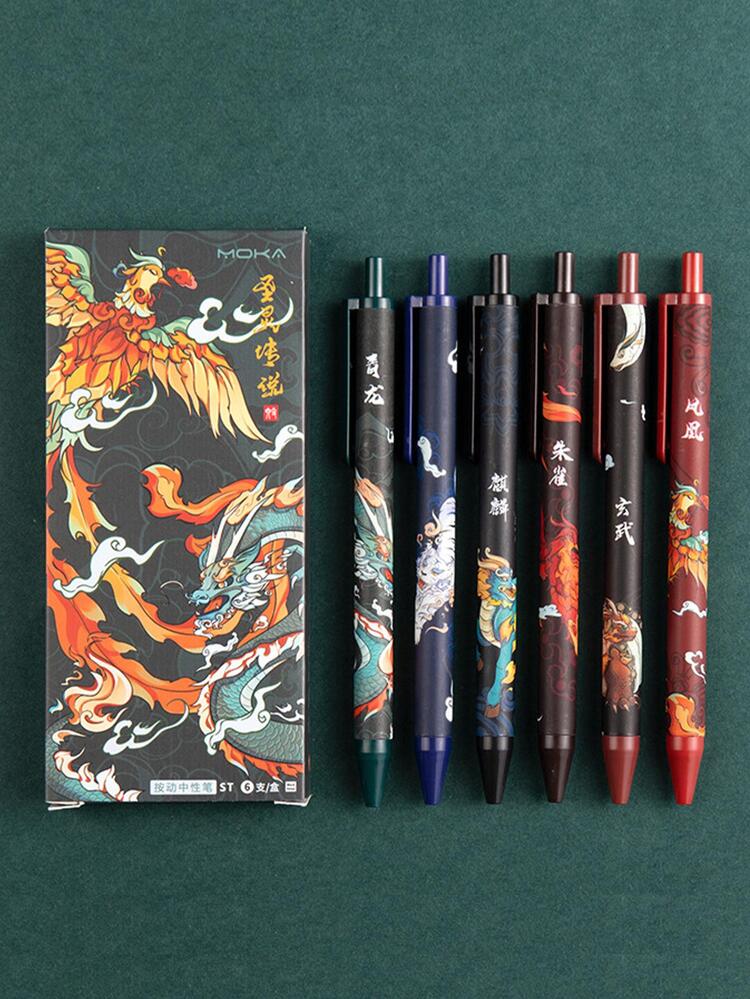 6入組卡通圖案凝膠創意多用途中性筆適用於學校 - 彩色 - 查看 3