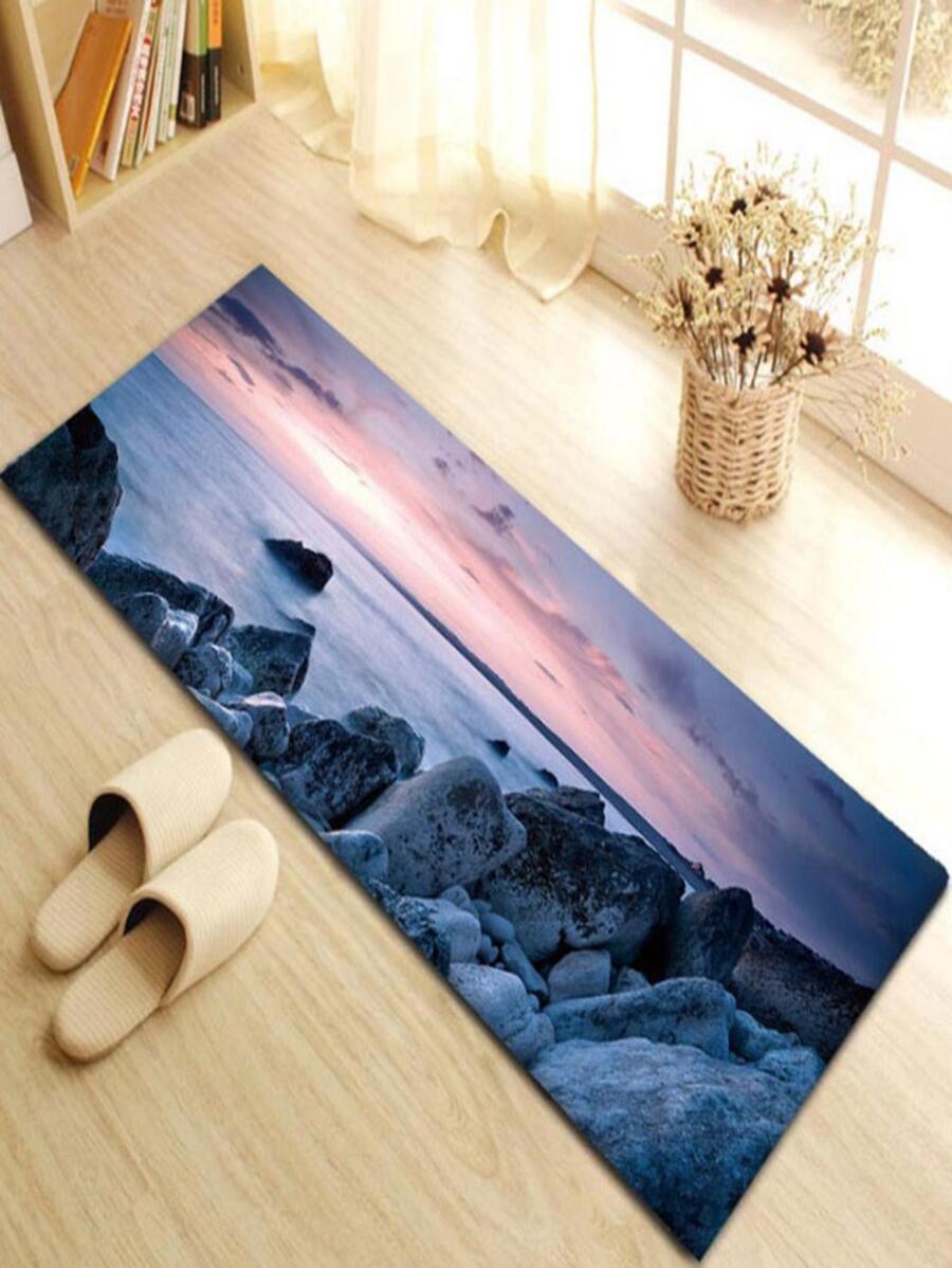 1入組大海圖案現代滌綸防滑地毯適用於客廳和臥室 - 彩色 - 查看 1