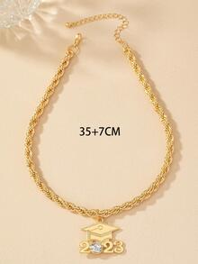 Collar con accesorio con diseño de diamante de imitación sombrero de graduación - Amarillo Oro - Ver 4