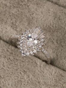 Cubic Zirconia Decor Sterling Silver Ring - Silver - View 4