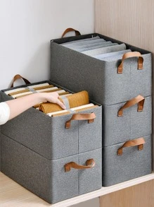 1pc Felt Storage Basket With Handle - Grey - View 1