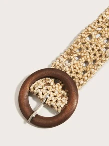 圓扣草編腰帶 - 駝色 - 查看 4