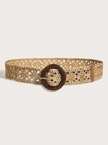 圓扣草編腰帶 - 駝色 - 查看 2