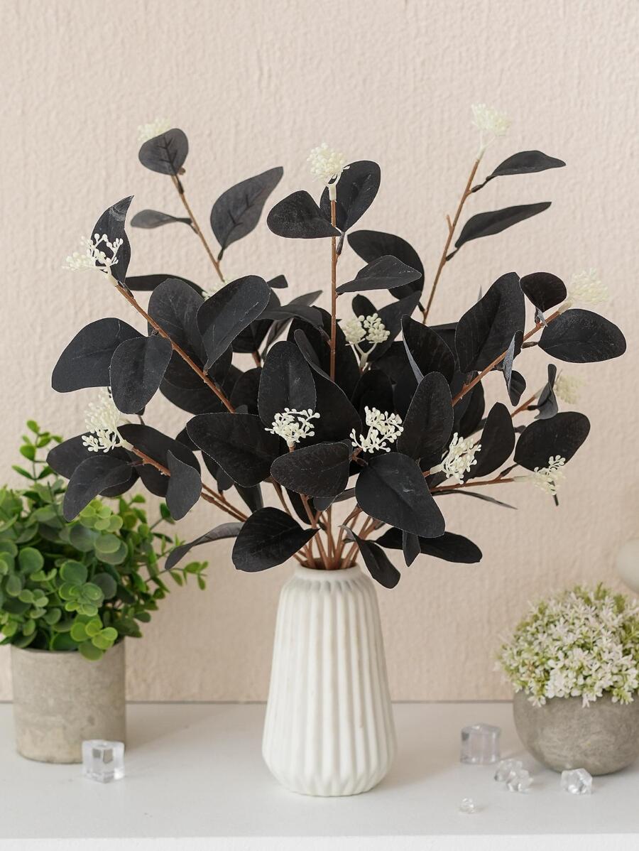 1 件人造桉树茎黑色人造花银元桉树叶植物桉树枝绿植用于花卉婚礼花束花瓶家居办公室装饰插花、情人节、礼物 - 黑色 - 查看 1