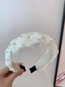 水鑽裝飾編織設計髮箍 - 米色 - 查看 2