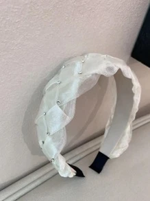 水鑽裝飾編織設計髮箍 - 米色 - 查看 3