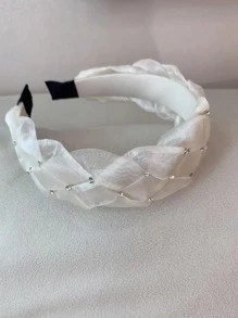 水鑽裝飾編織設計髮箍 - 米色 - 查看 4