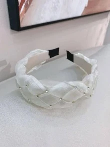 水鑽裝飾編織設計髮箍 - 米色 - 查看 5