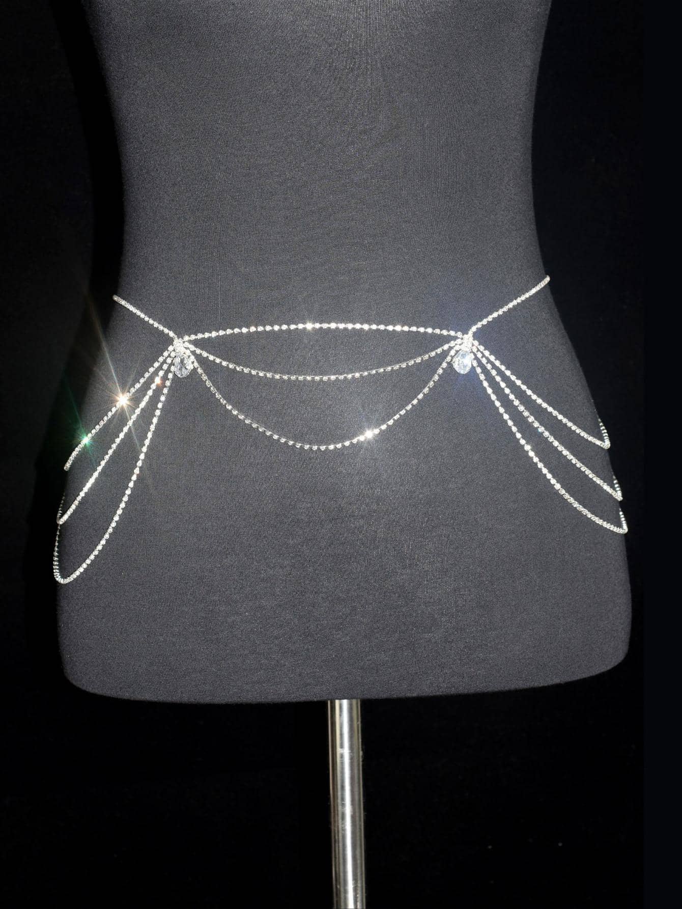 派对水钻装饰多层链条腰带背带万圣节夏季、学校秋季、秋季、万圣节 - 銀色 - 查看 1