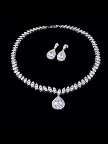 Rhinestone Decor Jewelry Set - Silver - View 1