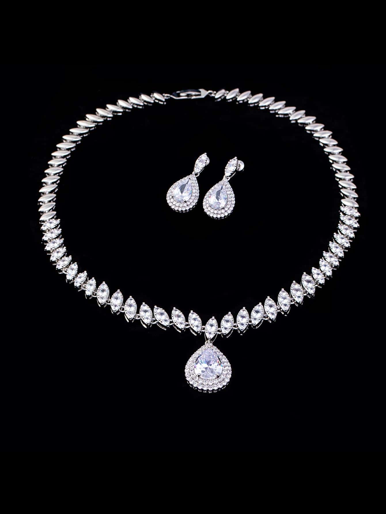 Rhinestone Decor Jewelry Set - Silver - View 1