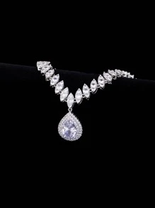 Rhinestone Decor Jewelry Set - Silver - View 2