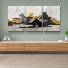 3 Panels Nordic Style Abstract Canvas Wall Art Mountain Landscape Art Prints Sun Nature Poster for Living Room Bedroom Modern Home Decor Ready to Hang - 藝術品-01 - 查看 4