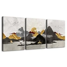 3 Panels Nordic Style Abstract Canvas Wall Art Mountain Landscape Art Prints Sun Nature Poster for Living Room Bedroom Modern Home Decor Ready to Hang - 藝術品-01 - 查看 5