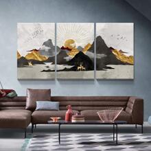 3 Panels Nordic Style Abstract Canvas Wall Art Mountain Landscape Art Prints Sun Nature Poster for Living Room Bedroom Modern Home Decor Ready to Hang - 藝術品-01 - 查看 3