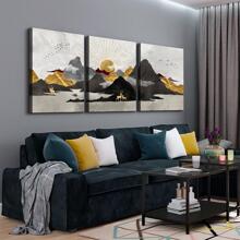 3 Panels Nordic Style Abstract Canvas Wall Art Mountain Landscape Art Prints Sun Nature Poster for Living Room Bedroom Modern Home Decor Ready to Hang - 藝術品-01 - 查看 2