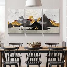 3 Panels Nordic Style Abstract Canvas Wall Art Mountain Landscape Art Prints Sun Nature Poster for Living Room Bedroom Modern Home Decor Ready to Hang - 藝術品-01 - 查看 1