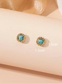 綠松石裝飾耳釘 - 彩色 - 查看 2