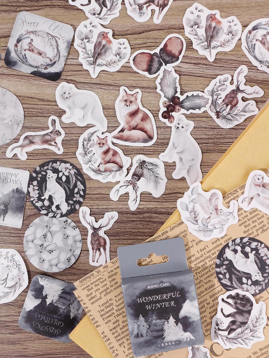 MO.CARD 46 miếng dán các loại in hình động vật, nhãn dán đa năng cổ điển cho đồ thủ công tự làm, tài khoản cầm tay - Nhiều màu - Xem 1