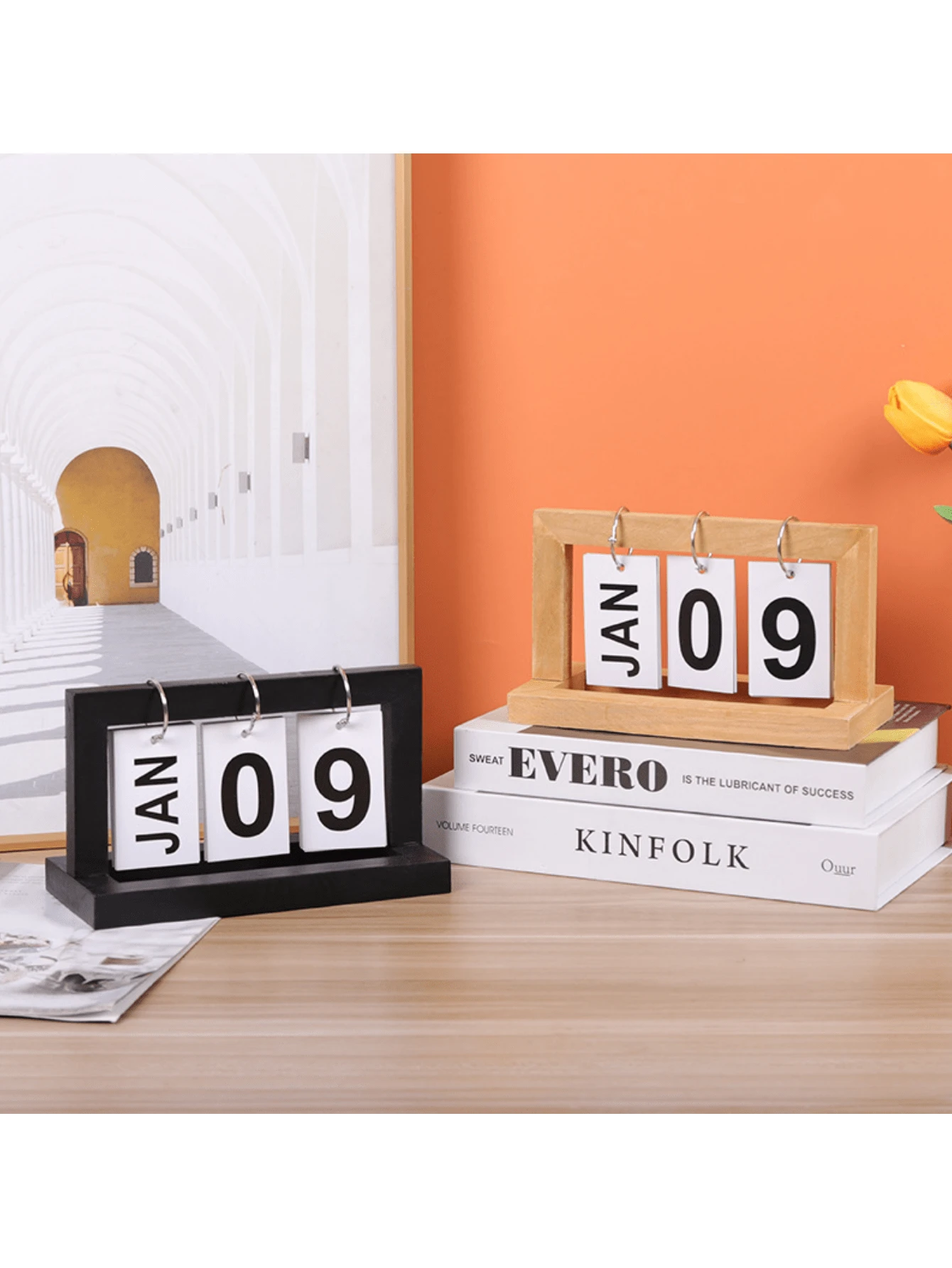 1入組木頭裝飾用品創意字母和數字圖案裝飾日曆裝飾 - 黑色 - 查看 1