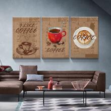 3 Panels Coffee Wall Art Kitchen Home Decor Canvas Print Coffee Cup Pictures Modern Artwork Framed Vintage Still Life Painting Wall Decor for Coffee Shop Dining Room - Tác phẩm nghệ thuật-01 - Xem 3