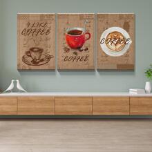 3 Panels Coffee Wall Art Kitchen Home Decor Canvas Print Coffee Cup Pictures Modern Artwork Framed Vintage Still Life Painting Wall Decor for Coffee Shop Dining Room - Tác phẩm nghệ thuật-01 - Xem 4