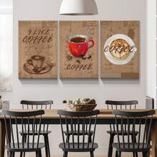 3 Panels Coffee Wall Art Kitchen Home Decor Canvas Print Coffee Cup Pictures Modern Artwork Framed Vintage Still Life Painting Wall Decor for Coffee Shop Dining Room - Tác phẩm nghệ thuật-01 - Xem 1