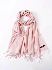 Wool Fringe Hem Scarf - Baby Pink - View 1