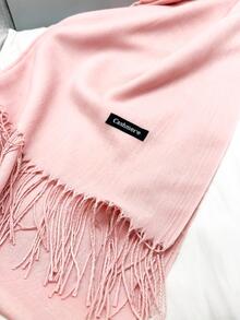 Wool Fringe Hem Scarf - Baby Pink - View 3
