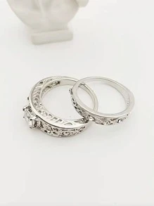 2 cái/bộ Nhẫn Trang Trí Đá Cubic Zirconia - Bạc - Xem 5