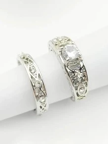 2 cái/bộ Nhẫn Trang Trí Đá Cubic Zirconia - Bạc - Xem 3